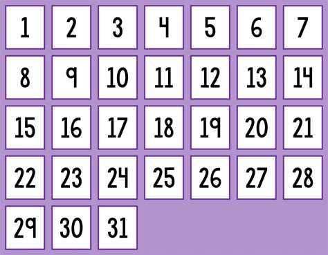 Numbers Calendar Template Printable And Enjoyable Learning