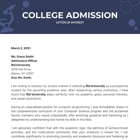 College Admission Letter of Interest Template - Edit Online & Download ...