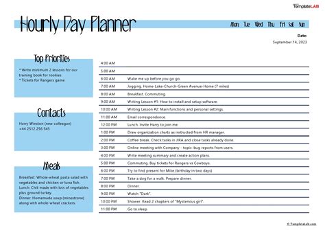 Daily Agenda Template Excel