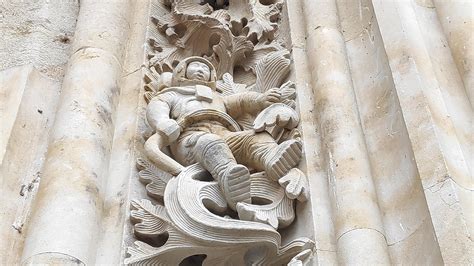 Cathedral of Salamanca, Spain. An astronaut carved in the 900 year old facade of the north gate ...