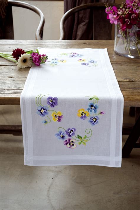 Vervaco Cross Stitch Table Runner Kit Pretty Pansies Craftmar