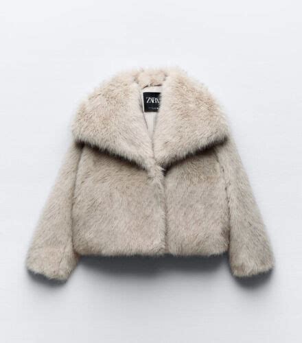 Zara Short Faux Fur Jacket Ecru Collared New Fw Sizes S M L Ref