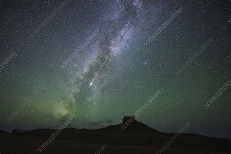 Meteor, summer triangle and Milky Way - Stock Image - C057/1714 ...