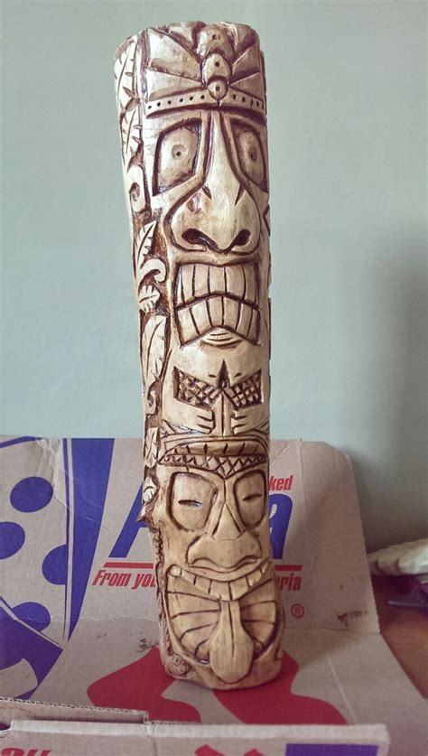 Tiki Totem Pole Hand Carved From Silver Birch And Stained