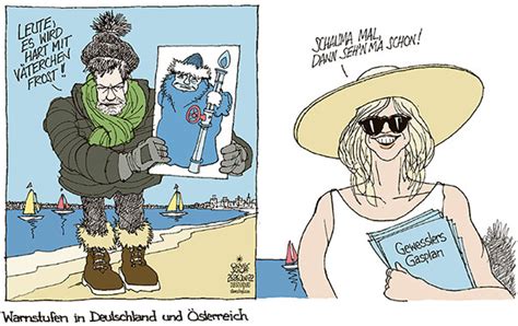 Oliver Schopf politische Karikatur Gasengpass im Winter Während