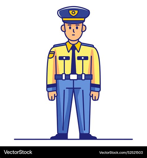 Cartoon Police Officer Stands Confidently Dressed Vector Image