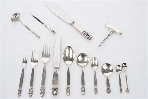 Georg Jensen Sterling Silver Cutlery Set Copenhagen Acorn Pattern