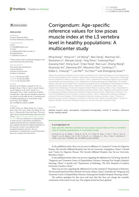 Pdf Corrigendum Age Specific Reference Values For Low Psoas Muscle