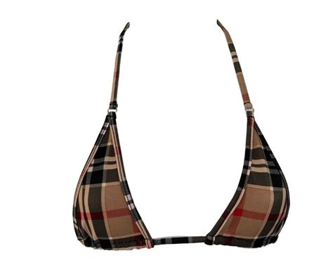 Tan Plaid Micro Bikini Top String Swimwear Plaid Multi Minimal