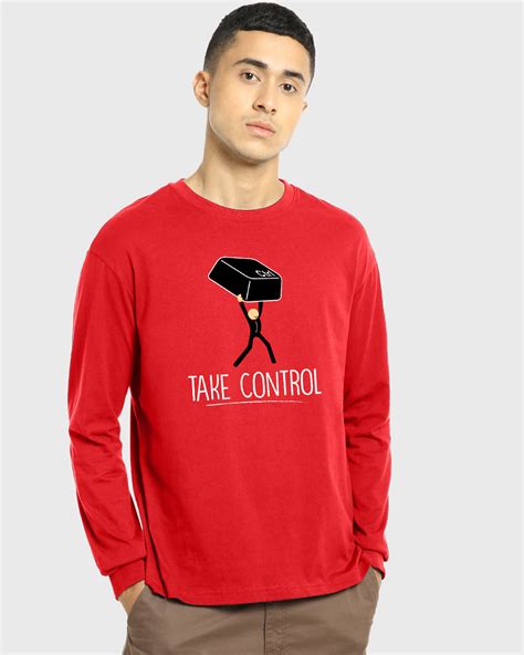 Buy Men S Red Take Control Key Typography Oversized T Shirt For Men Red