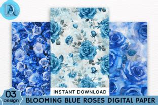 Blooming Blue Roses Digital Paper Graphic By Digital Art12 Creative