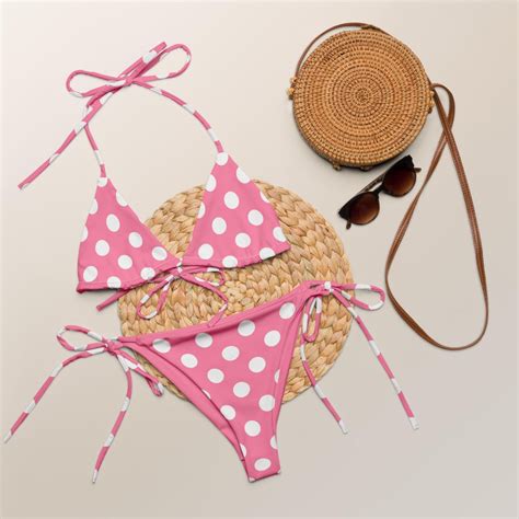 Pink Polka Dot String Bikini Women S Two Piece Swimsuit Stylish Beachwear UPF 50 Vacation