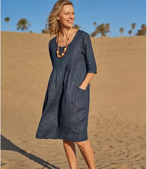 Navy Womens Linen Pocket Tunic Dress Woolovers Us