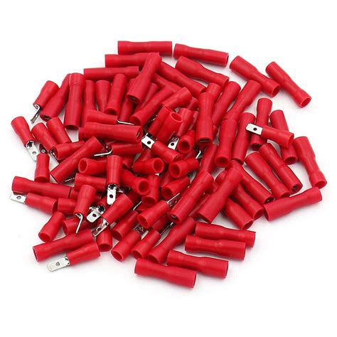 100x RED FULLY INSULATED SPADE ELECTRICAL CRIMP CONNECTORS MIXED MALE