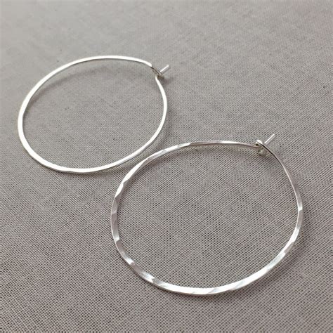 Silver Hoop Earrings Thin Silver Hoops Silver Hammered Etsy