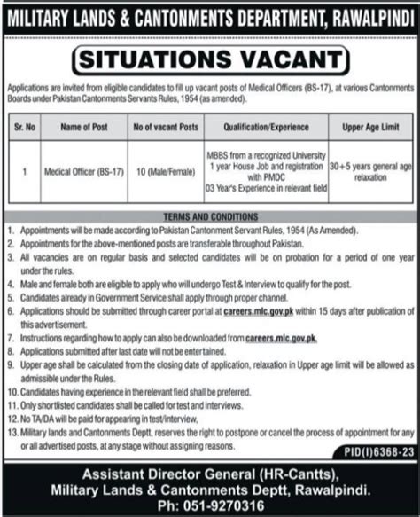 Medical Officer Jobs At Military Lands And Cantonment 2025 Job