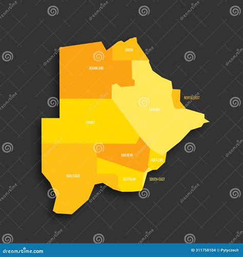 Mapa Político Botswana De Las Divisiones Administrativas Ilustración