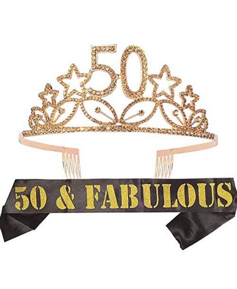 Meant2tobe 50th Birthday Sash And Tiara For Women Fabulous Glitter Sash Stars Rhinestone