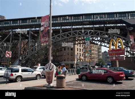 Harlem Nyc 125th Street Subway Station And Mcdonalds Arch Broadway