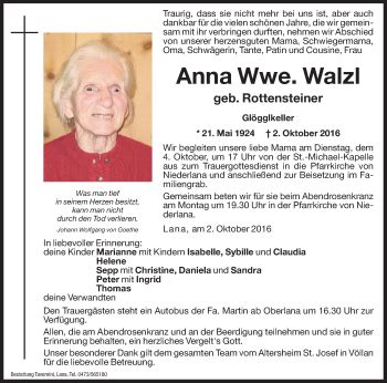 Traueranzeigen Von Anna Walzl Trauer Bz