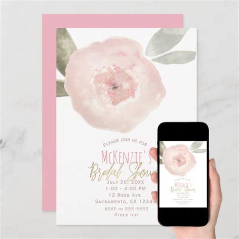 Pink Watercolor Flower Bridal Shower Invitations Zazzle