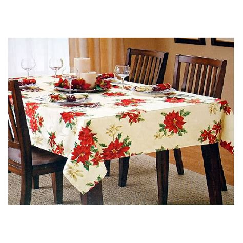 Christmas Tablecloth Poinsettia Season Print Fabric 70 Round