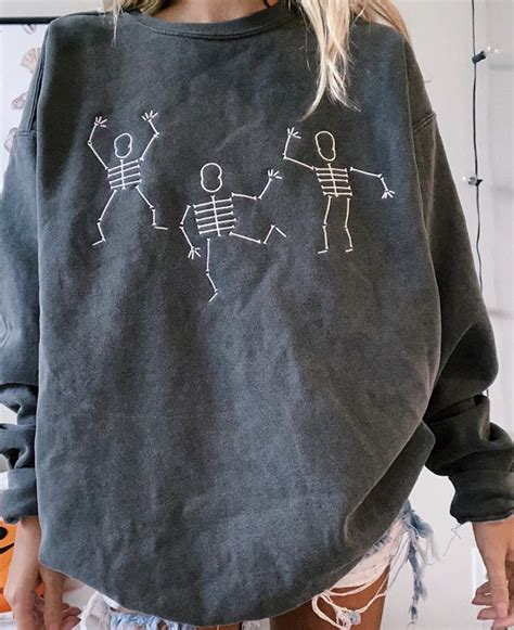 Crew Neck W Skeletons Embroidered Clothes Diy Clothes Embroidery