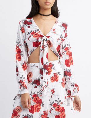 Charlotte Russe Floral Tie Front Crop Top Charlotte Russe