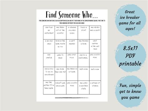 Ice Breaker Group Game Printable for All Ages Mixer or Team Building ...