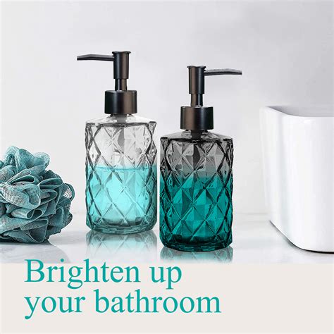 Aomota 2 Pack 12oz Glass Soap Dispenser Diamond Design For Kitchen