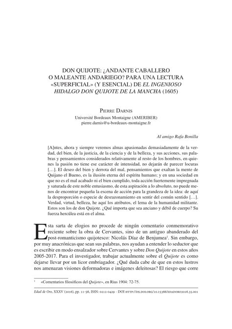 Pdf Don Quijote Andante Caballero O Maleante Andariego Para Una