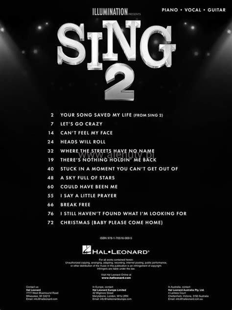 Sing 2 PVG Nuty Do Piosenek Z Filmu Animowanego Sing 2 Nuty Na