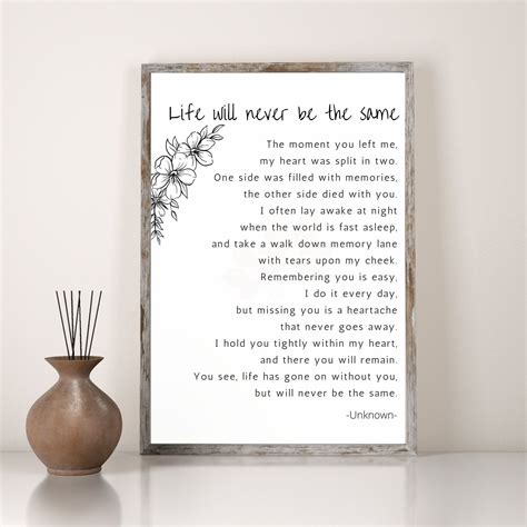 Life Will Never Be The Same Grief Quote Poem Typography Etsy Uk