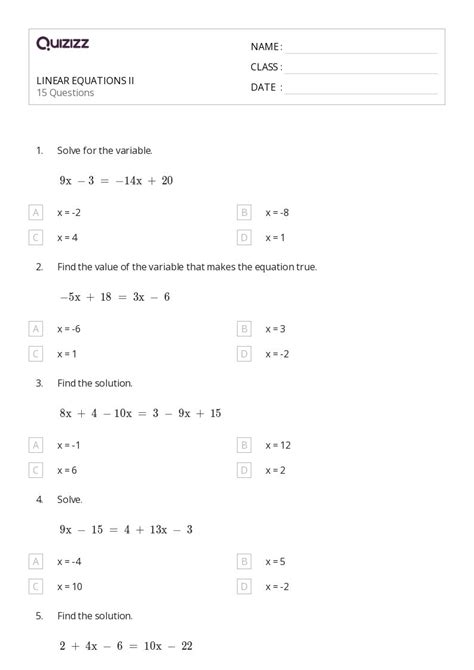 50 Linear Equations Worksheets For 1st Class On Quizizz Free And Printable