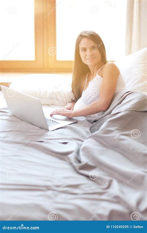 Beautiful Brunette Lying On Bed At Home Stock Image Image Of Gorgeous Body