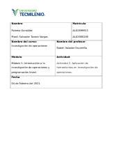 Actividad Investigaci N De Operaciones Docx Nombre Matr Cula