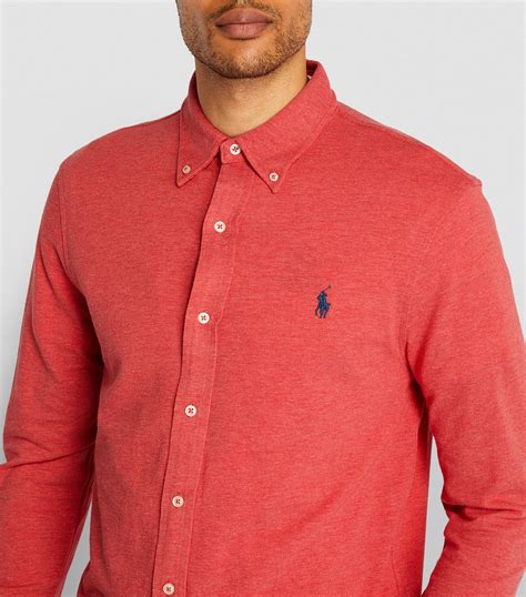 Polo Ralph Lauren Red Cotton Featherweight Mesh Shirt Harrods Uk