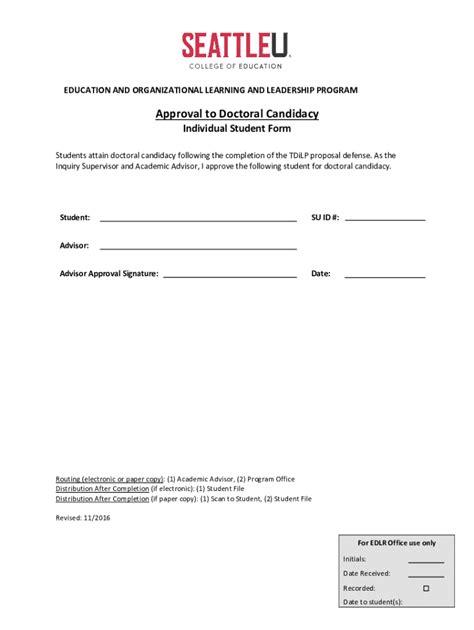 Fillable Online Approval To Doctoral Candidacy Form Approval To Doctoral Candidacy Form Fax