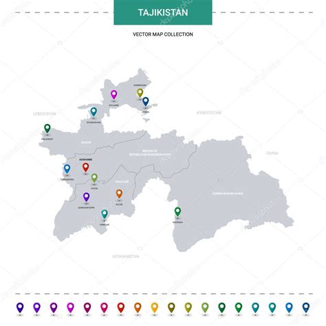 Mapa de Tayikistán con marcas de puntero de ubicación Plantilla