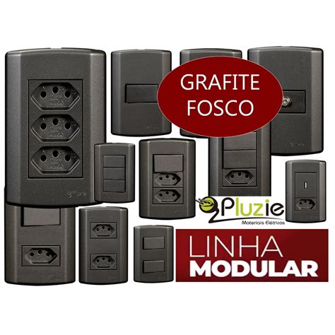 Tomada Interruptor Pluzie Grafite Fosco Modular Linha Completa