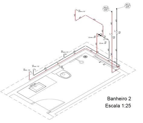 Desenho De Um Banheiro Tubula Es Vermelhas E Planta Baixa