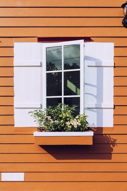 Premium Photo White Window Open And Flower At House