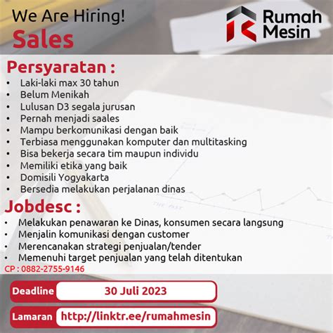 Lowongan Kerja Sales Di CV Rumah Mesin LokerJogja ID