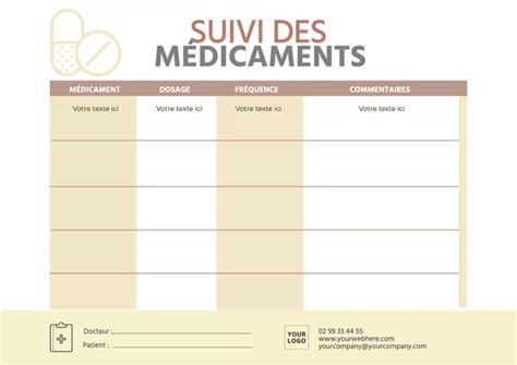 Modèles éditables pour créer des fiches de suivi de prise de médicaments