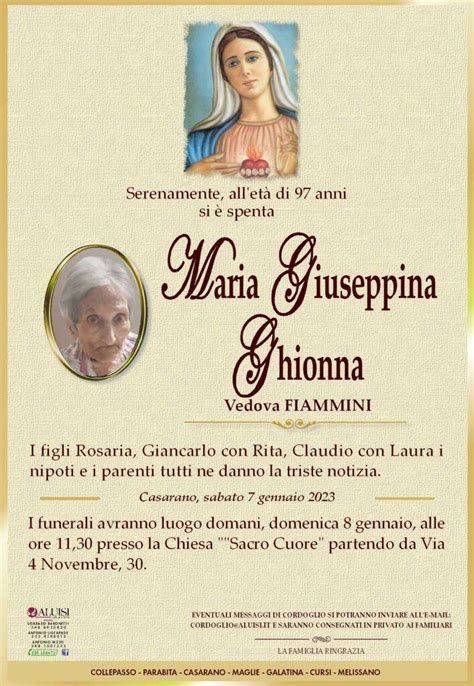 Maria Giuseppina Ghionna Vedova Fiammini Casarano Aluisi Agenzia