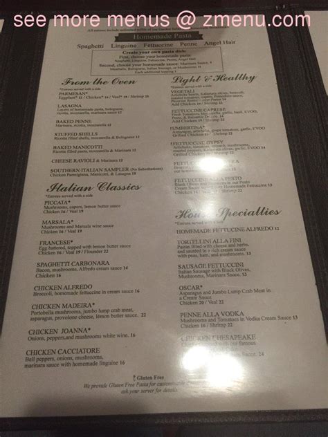 Menu at Fratelli's Italian Restaurant, Salisbury, 925 Snow Hill Rd