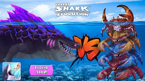 Big Enemy Purple Shin Sharkjira Vs Giant Crab Boss Kaiju Battle Big Hungry Shark Evolution