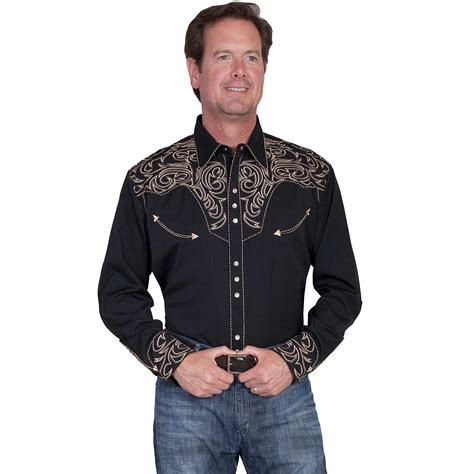 Pungo Ridge Scully Men S Western Shirt W Embroidered Scrolls Black