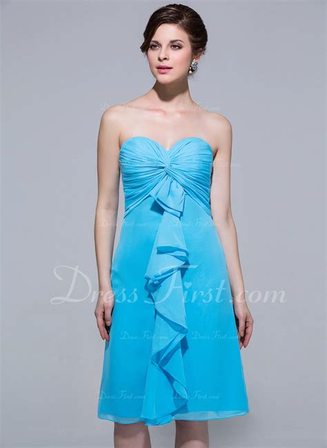 Empire Sweetheart Knee Length Chiffon Bridesmaid Dress With Cascading