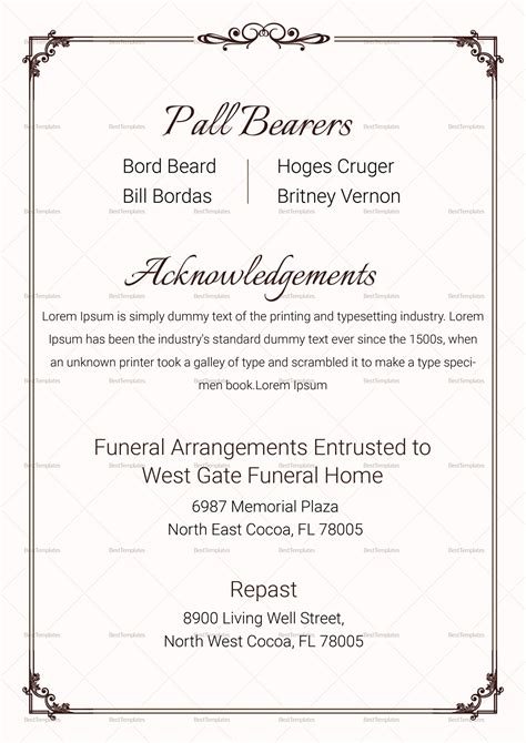 Funeral Invitation Template for Celebrities in Adobe Photoshop ...